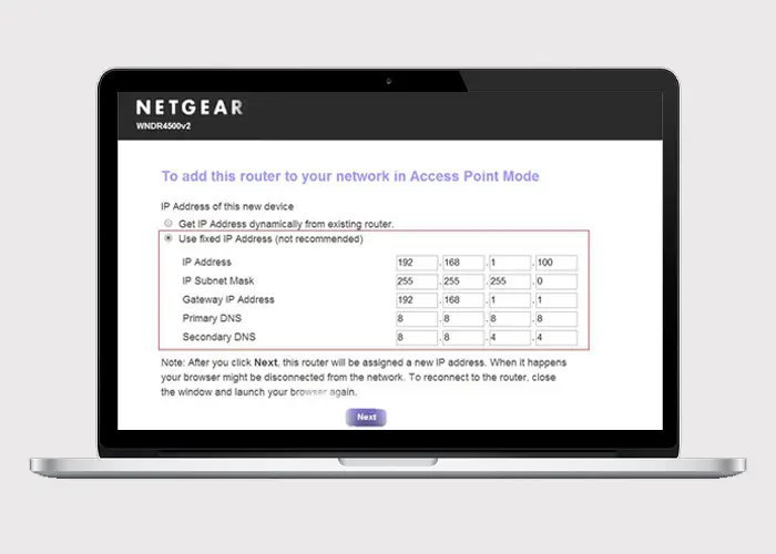 IP Address or Reset Network Settings